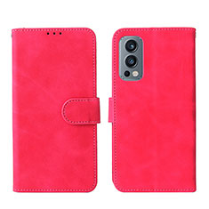 Coque Portefeuille Livre Cuir Etui Clapet L01Z pour OnePlus Nord 2 5G Rose Rouge