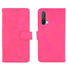 Coque Portefeuille Livre Cuir Etui Clapet L01Z pour OnePlus Nord CE 5G Rose Rouge