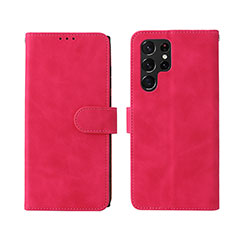 Coque Portefeuille Livre Cuir Etui Clapet L01Z pour Samsung Galaxy S23 Ultra 5G Rose Rouge