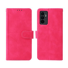 Coque Portefeuille Livre Cuir Etui Clapet L01Z pour Vivo V23e Rose Rouge