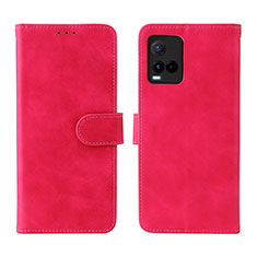 Coque Portefeuille Livre Cuir Etui Clapet L01Z pour Vivo Y21 Rose Rouge