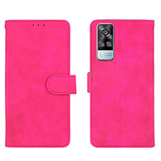 Coque Portefeuille Livre Cuir Etui Clapet L01Z pour Vivo Y31 (2021) Rose Rouge