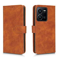 Coque Portefeuille Livre Cuir Etui Clapet L01Z pour Vivo Y35 4G Marron