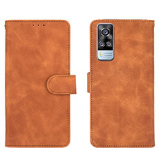 Coque Portefeuille Livre Cuir Etui Clapet L01Z pour Vivo Y51 (2021) Marron