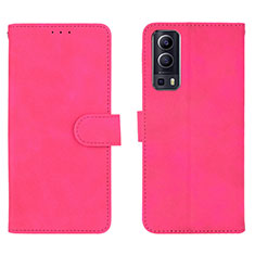 Coque Portefeuille Livre Cuir Etui Clapet L01Z pour Vivo Y72 5G Rose Rouge