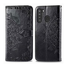 Coque Portefeuille Livre Cuir Etui Clapet L02 pour Samsung Galaxy A21 Noir