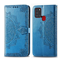 Coque Portefeuille Livre Cuir Etui Clapet L02 pour Samsung Galaxy A21s Bleu