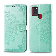 Coque Portefeuille Livre Cuir Etui Clapet L02 pour Samsung Galaxy A21s Vert