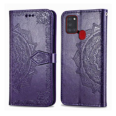 Coque Portefeuille Livre Cuir Etui Clapet L02 pour Samsung Galaxy A21s Violet