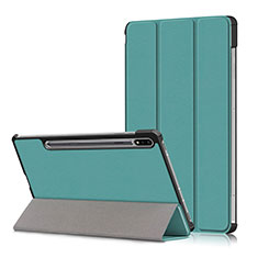 Coque Portefeuille Livre Cuir Etui Clapet L02 pour Samsung Galaxy Tab S7 11 Wi-Fi SM-T870 Cyan