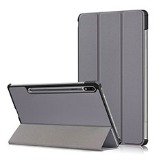 Coque Portefeuille Livre Cuir Etui Clapet L02 pour Samsung Galaxy Tab S7 4G 11 SM-T875 Gris