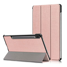 Coque Portefeuille Livre Cuir Etui Clapet L02 pour Samsung Galaxy Tab S7 4G 11 SM-T875 Or Rose