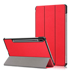 Coque Portefeuille Livre Cuir Etui Clapet L02 pour Samsung Galaxy Tab S7 Plus 12.4 Wi-Fi SM-T970 Rouge