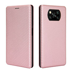 Coque Portefeuille Livre Cuir Etui Clapet L02 pour Xiaomi Poco X3 Or Rose