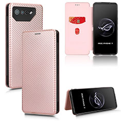 Coque Portefeuille Livre Cuir Etui Clapet L02Z pour Asus ROG Phone 7 Or Rose