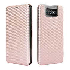 Coque Portefeuille Livre Cuir Etui Clapet L02Z pour Asus Zenfone 7 Pro ZS671KS Or Rose