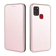 Coque Portefeuille Livre Cuir Etui Clapet L02Z pour Samsung Galaxy A21s Or Rose