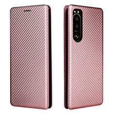 Coque Portefeuille Livre Cuir Etui Clapet L02Z pour Sony Xperia 5 III Or Rose