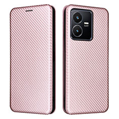 Coque Portefeuille Livre Cuir Etui Clapet L02Z pour Vivo Y22 Or Rose