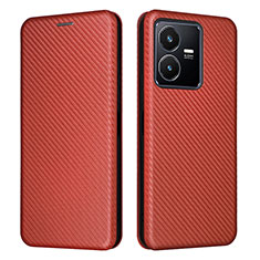 Coque Portefeuille Livre Cuir Etui Clapet L02Z pour Vivo Y22s Marron