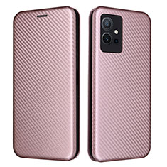 Coque Portefeuille Livre Cuir Etui Clapet L02Z pour Vivo Y55s 5G Or Rose