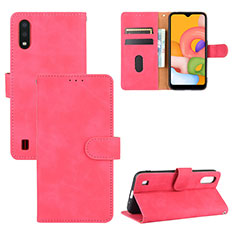 Coque Portefeuille Livre Cuir Etui Clapet L03Z pour Samsung Galaxy A01 SM-A015 Rose Rouge