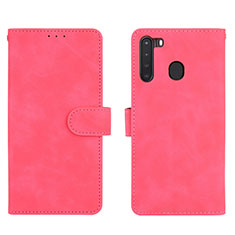 Coque Portefeuille Livre Cuir Etui Clapet L03Z pour Samsung Galaxy A21 Rose Rouge