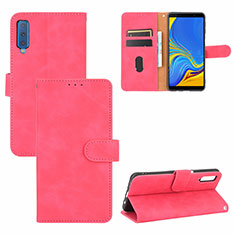 Coque Portefeuille Livre Cuir Etui Clapet L03Z pour Samsung Galaxy A7 (2018) A750 Rose Rouge