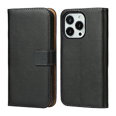 Coque Portefeuille Livre Cuir Etui Clapet L04 pour Apple iPhone 15 Pro Noir