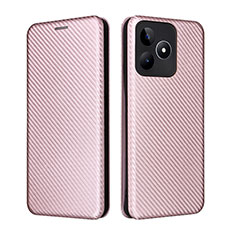 Coque Portefeuille Livre Cuir Etui Clapet L04Z pour Realme C53 India Or Rose