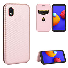 Coque Portefeuille Livre Cuir Etui Clapet L04Z pour Samsung Galaxy A01 Core Or Rose