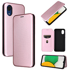 Coque Portefeuille Livre Cuir Etui Clapet L04Z pour Samsung Galaxy A03 Core Or Rose