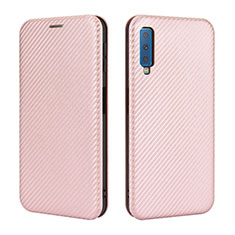 Coque Portefeuille Livre Cuir Etui Clapet L04Z pour Samsung Galaxy A7 (2018) A750 Or Rose