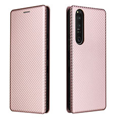 Coque Portefeuille Livre Cuir Etui Clapet L04Z pour Sony Xperia 1 III Or Rose