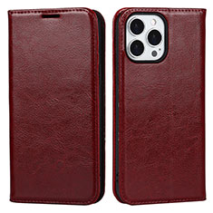 Coque Portefeuille Livre Cuir Etui Clapet L05 pour Apple iPhone 13 Pro Max Vin Rouge