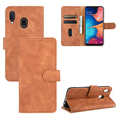 Coque Portefeuille Livre Cuir Etui Clapet L05Z pour Samsung Galaxy A20 Marron