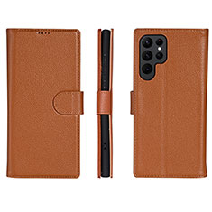 Coque Portefeuille Livre Cuir Etui Clapet L06 pour Samsung Galaxy S22 Ultra 5G Marron