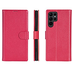 Coque Portefeuille Livre Cuir Etui Clapet L06 pour Samsung Galaxy S23 Ultra 5G Rose Rouge