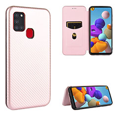 Coque Portefeuille Livre Cuir Etui Clapet L06Z pour Samsung Galaxy A21s Or Rose