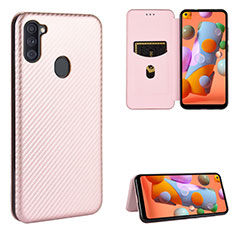 Coque Portefeuille Livre Cuir Etui Clapet L07Z pour Samsung Galaxy M11 Or Rose