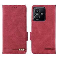 Coque Portefeuille Livre Cuir Etui Clapet L07Z pour Vivo Y22 Rouge