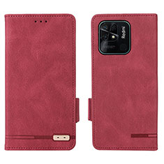 Coque Portefeuille Livre Cuir Etui Clapet L07Z pour Xiaomi Redmi 10 India Rouge