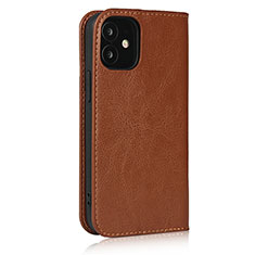 Coque Portefeuille Livre Cuir Etui Clapet L08 pour Apple iPhone 12 Mini Brun Clair