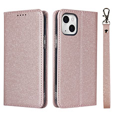 Coque Portefeuille Livre Cuir Etui Clapet L08 pour Apple iPhone 14 Or Rose