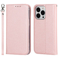 Coque Portefeuille Livre Cuir Etui Clapet L08 pour Apple iPhone 14 Pro Max Or Rose