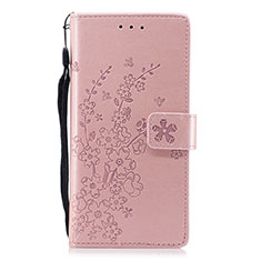 Coque Portefeuille Livre Cuir Etui Clapet L08 pour Huawei P20 Or Rose