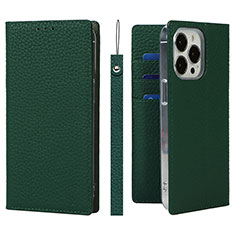 Coque Portefeuille Livre Cuir Etui Clapet L09 pour Apple iPhone 13 Pro Vert