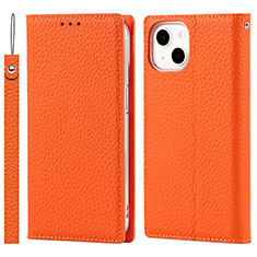 Coque Portefeuille Livre Cuir Etui Clapet L09 pour Apple iPhone 14 Orange