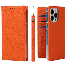 Coque Portefeuille Livre Cuir Etui Clapet L09 pour Apple iPhone 14 Pro Orange