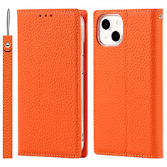 Coque Portefeuille Livre Cuir Etui Clapet L09 pour Apple iPhone 15 Orange